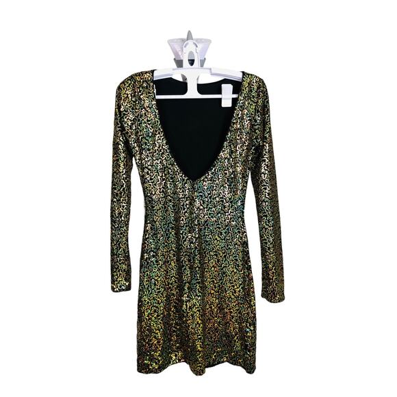 Womens Dress Black Small Gold Sequin Stretch Bodycon Long Sleeve Open Back - Picture 5 of 11